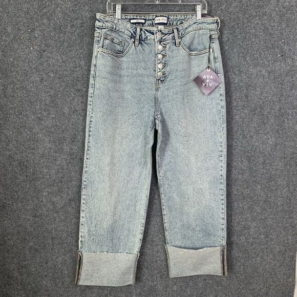 AVA & VIV Stone Wash Button Fly Ankle Jeans Sz 16 NWT Straight Leg Cuffs Hi-rise - Picture 1 of 14